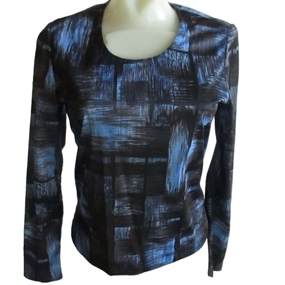 Small Single Stitch Vintage 1970s Womens Blue Top Polyester Paint Print Disco - Picture 2 of 4